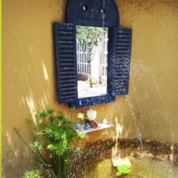 Primrose Rustic Wooden Glass Garden Outdoor Mirror Louvre Shutters in Blue - thumbnail 3