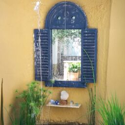 Primrose Rustic Wooden Glass Garden Outdoor Mirror Louvre Shutters in Blue - thumbnail 4