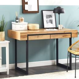 Wyld and Coco Home Office Desk Light Brown Wood Look Wood Top Black Steel - thumbnail 1