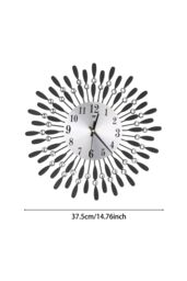 Living and Home 37.5cm Dia Drop-Shape Arabic Numeral Metal Silent Wall Clock with Crystal, Black - thumbnail 6