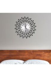 Living and Home 37.5cm Dia Drop-Shape Arabic Numeral Metal Silent Wall Clock with Crystal, Black - thumbnail 2