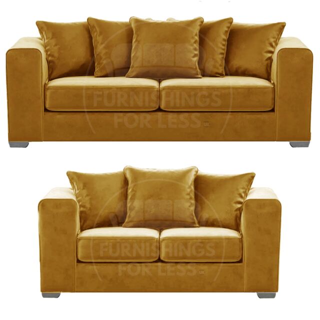 Furnishings For Less UK Ella Boxed Arm Plush Velvet Fabric Sofa Set 3 & 2 Seater sofa Red in Gold - image 1