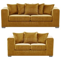 Furnishings For Less UK Ella Boxed Arm Plush Velvet Fabric Sofa Set 3 & 2 Seater sofa Red in Gold - thumbnail 1