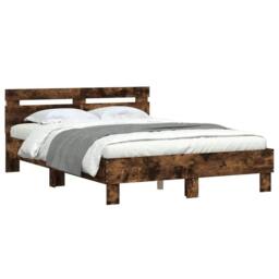 Berkfield Home Bed Frame with LED without Mattress Smoked Oak 120x190 cm Small Double in Brown - thumbnail 3