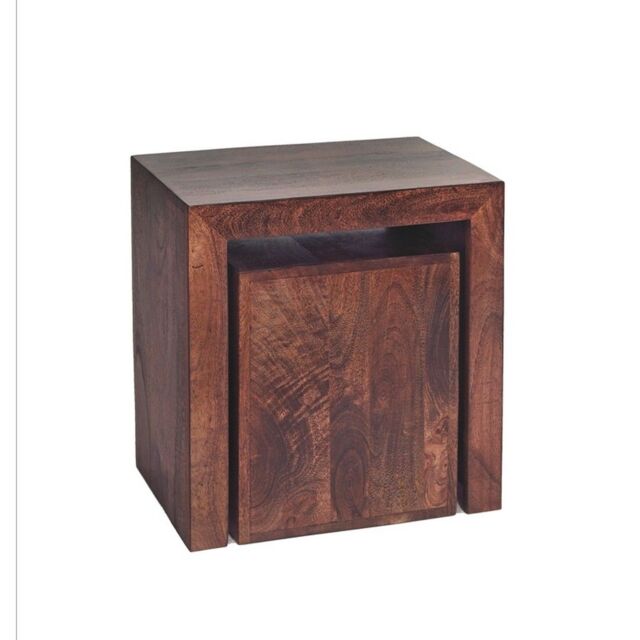 Indian Hub Toko Dark Mango Cubed Nest of 2 Tables Solid Mango Wood L35xW51xH55cm in Brown - image 1