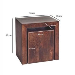 Indian Hub Toko Dark Mango Cubed Nest of 2 Tables Solid Mango Wood L35xW51xH55cm in Brown - thumbnail 2