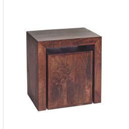 Indian Hub Toko Dark Mango Cubed Nest of 2 Tables Solid Mango Wood L35xW51xH55cm in Brown - thumbnail 1