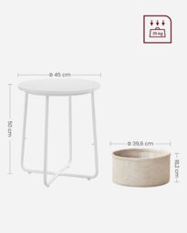 VASAGLE Round End Table Fabric Basket Spacious Modern Bedside Living Room in White - thumbnail 3