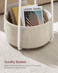 VASAGLE Round End Table Fabric Basket Spacious Modern Bedside Living Room in White - thumbnail 5