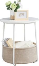 VASAGLE Round End Table Fabric Basket Spacious Modern Bedside Living Room in White - thumbnail 8
