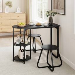 VOGREX Bar Table Set with 2 Stools, 2 Storage Shelves in Black - thumbnail 4