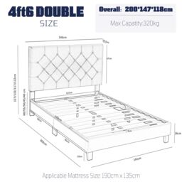 FURNITURE ONE Upholstered Platform Bed Frame with Adjustable Button Tufted Headboard in Grey - Size: King - thumbnail 5