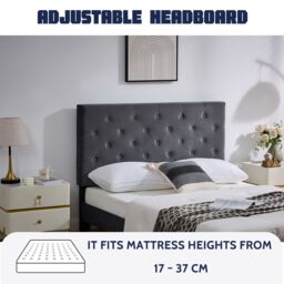 FURNITURE ONE Upholstered Platform Bed Frame with Adjustable Button Tufted Headboard in Grey - Size: King - thumbnail 3