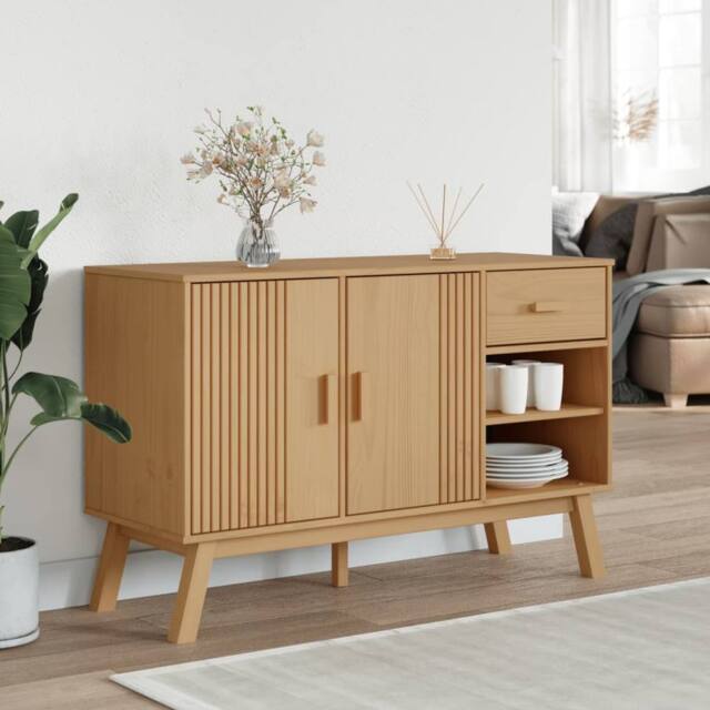Berkfield Home Sideboard OLDEN Brown 114x43x73.5 cm Solid Wood Pine in Tan - image 1