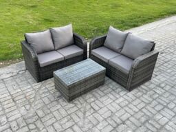 Fimous 4 Seater Outdoor Lounge Sofa Set Rattan Garden Furniture Set with Rectangular Coffee Table Dark Grey Mixed - thumbnail 1