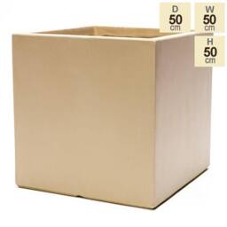 Primrose Outdoor Fibrecotta Cube Planter Sand Beige Cube Garden Plant Pots 50cm in Light Sand - thumbnail 2