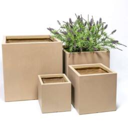 Primrose Outdoor Fibrecotta Cube Planter Sand Beige Cube Garden Plant Pots 50cm in Light Sand - thumbnail 5