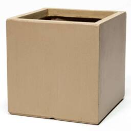 Primrose Outdoor Fibrecotta Cube Planter Sand Beige Cube Garden Plant Pots 50cm in Light Sand - thumbnail 1