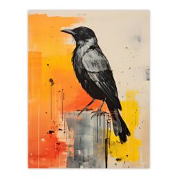 "Artery8 Wall Art Print The Enigmatic Crow Bird Portrait Grey & Orange Poster Picture - Size: W18"" x H24""" - thumbnail 1