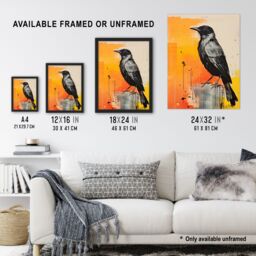 "Artery8 Wall Art Print The Enigmatic Crow Bird Portrait Grey & Orange Poster Picture - Size: W18"" x H24""" - thumbnail 3