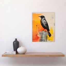 "Artery8 Wall Art Print The Enigmatic Crow Bird Portrait Grey & Orange Poster Picture - Size: W18"" x H24""" - thumbnail 4