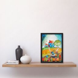 Artery8 Farmer Heading Home Folk Art Watercolour Painting Artwork Framed Wall Art Print A4 in Black - thumbnail 2