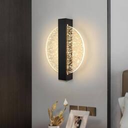 Goeco LED Wall Light, 12W, 3000K, Modern Indoor Wall Lamp, Acrylic Round in Black - thumbnail 2