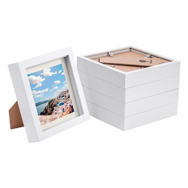 "Nicola Spring 6"" x 6"" White 3D Box Photo Frames - 4"" x 4"" Mount - Pack of 5 in Ivory" - image 1