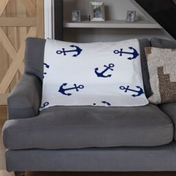 Benjamin Tate Design Navy Anchors On White Blanket in Natural - Size: 120 cm x 150 cm - thumbnail 2