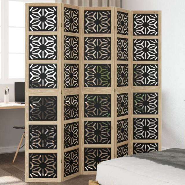 Berkfield Home Room Divider 5 Panels Brown & Black Solid Wood Paulownia - image 1
