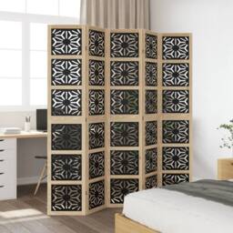 Berkfield Home Room Divider 5 Panels Brown & Black Solid Wood Paulownia - thumbnail 3
