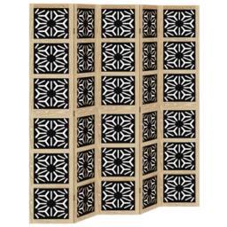 Berkfield Home Room Divider 5 Panels Brown & Black Solid Wood Paulownia - thumbnail 2