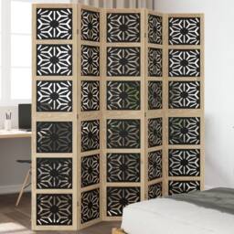 Berkfield Home Room Divider 5 Panels Brown & Black Solid Wood Paulownia