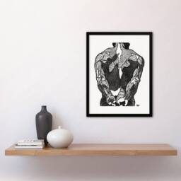 Artery8 Reijer Stolk Anatomical Study Of Mans Back Muscles Framed Art Print in White - Size: A3 - thumbnail 2