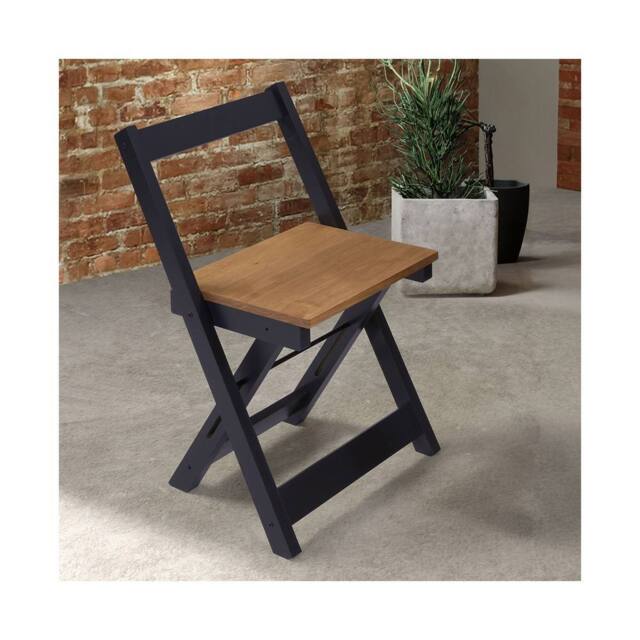 Seconique Santos Folding Chair (Box of 2) Navy Blue/Distressed Waxed Pine - image 1