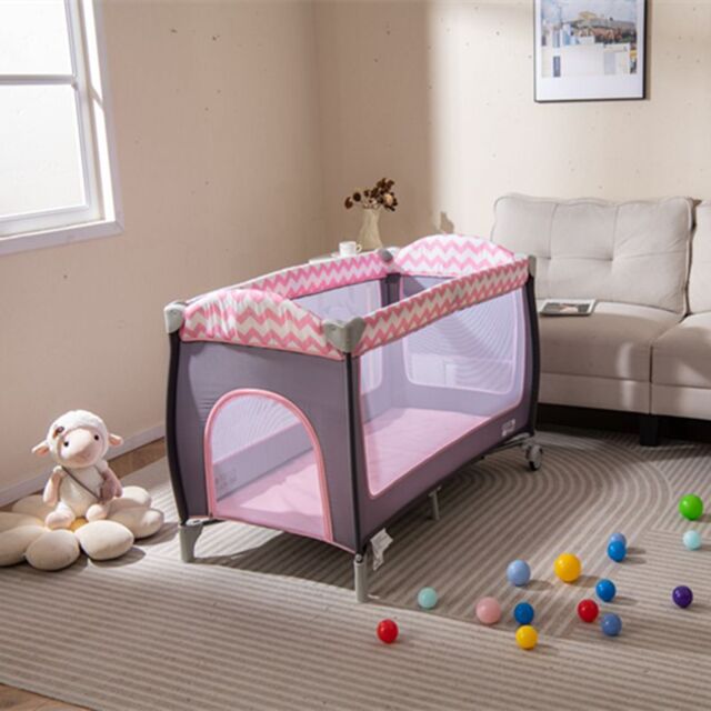 Costway 4 in 1 Infant Nursery Center Folding Baby Playard w/ Toy Bar in Pink - image 1