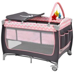 Costway 4 in 1 Infant Nursery Center Folding Baby Playard w/ Toy Bar in Pink - thumbnail 2