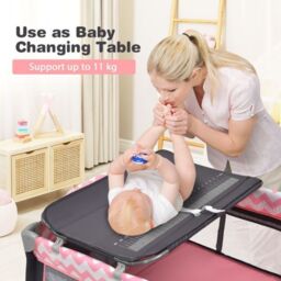 Costway 4 in 1 Infant Nursery Center Folding Baby Playard w/ Toy Bar in Pink - thumbnail 4