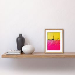 "Artery8 Wall Art Print Modern Abstract Seaside Port With Colour Blocking Yellow & Hot Pink Artwork Framed 9X7 Inch in Beige - Size: W7"" x H9""" - thumbnail 2