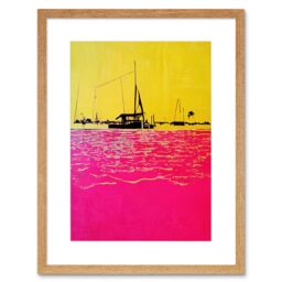 "Artery8 Wall Art Print Modern Abstract Seaside Port With Colour Blocking Yellow & Hot Pink Artwork Framed 9X7 Inch in Beige - Size: W7"" x H9""" - thumbnail 1