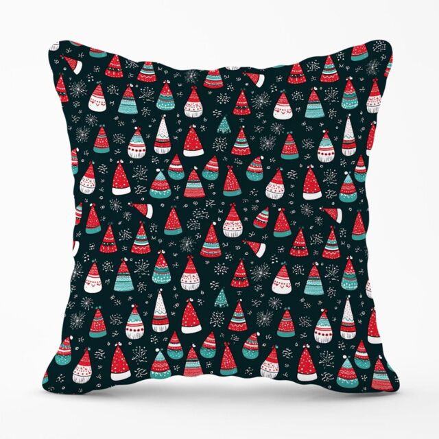 Warren Reed - Designer Hand Drawn Cheerful Santa Hats Outdoor Cushion in Red - Size: 60 cm x 60 cm - image 1