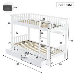 BTM 3ft Single Bunk Bed Wooden Bed Frame Storage Drawer with Shelf in White - thumbnail 6