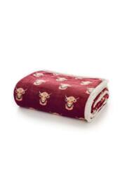 Deyongs Highland Cows Burgundy Extra Soft Throw, Printed Flannel with Sherpa Back 140x180cm - Size: 140 cm x 180 cm - thumbnail 3