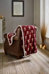 Deyongs Highland Cows Burgundy Extra Soft Throw, Printed Flannel with Sherpa Back 140x180cm - Size: 140 cm x 180 cm - thumbnail 1