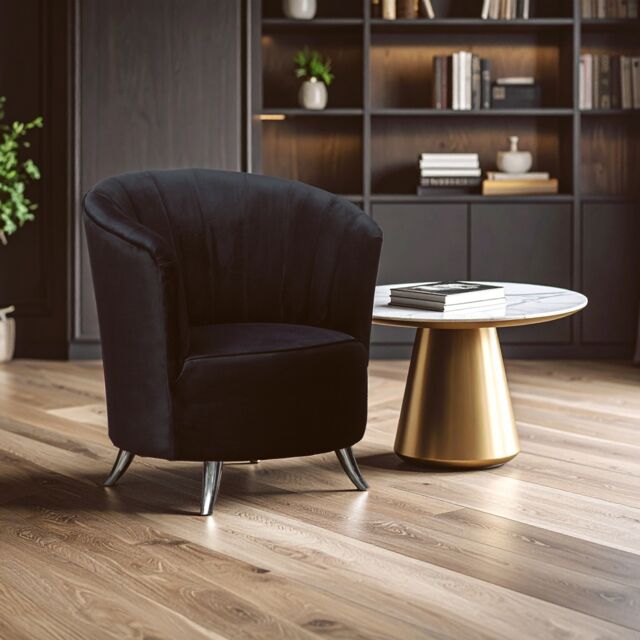 Orsina Tub Chair, Stylish Office Chair, Classy Velvet Chair, Round Velvet Upholstery Chair for Lounge in Black - image 1