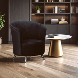 Orsina Tub Chair, Stylish Office Chair, Classy Velvet Chair, Round Velvet Upholstery Chair for Lounge in Black