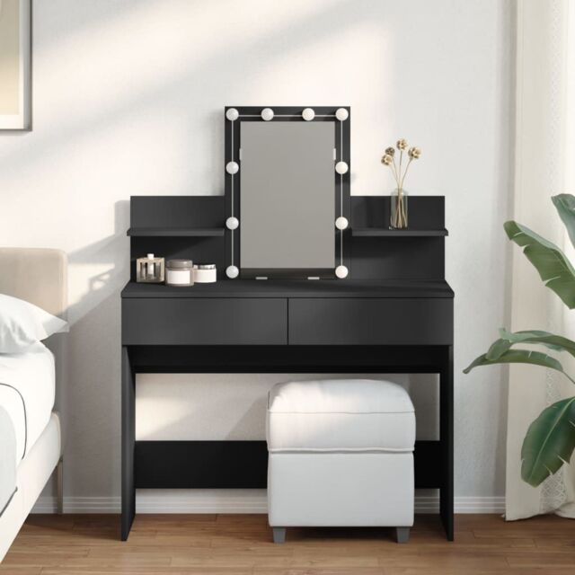 Berkfield Home Dressing Table with LED Black 100x40x130 cm - Size: 100 x 40 x 130 cm - image 1
