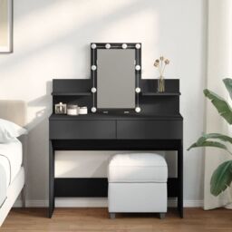 Berkfield Home Dressing Table with LED Black 100x40x130 cm - Size: 100 x 40 x 130 cm