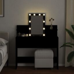 Berkfield Home Dressing Table with LED Black 100x40x130 cm - Size: 100 x 40 x 130 cm - thumbnail 3