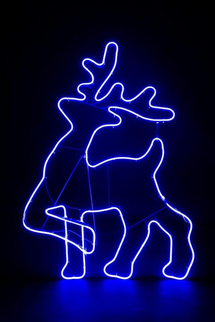 Shatchi Walking Reindeer Neon Effect Rope Light Silhouette Double Side 90 Blue LEDs Christmas Outdoor - image 1